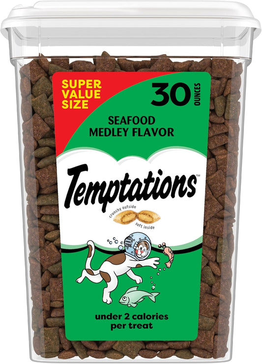 Classic Crunchy and Soft Cat Treats, Seafood Medley Flavor, 30 Oz. Tub